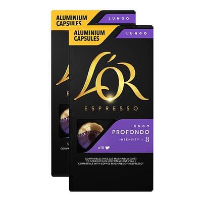 L'or Espresso Café Lungo profondo intensité 8, Lot de 2x10 capsules