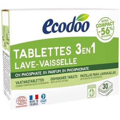 Ecodoo Tablette lave-vaisselle 3 en1 Ecocert, 30 tablettes