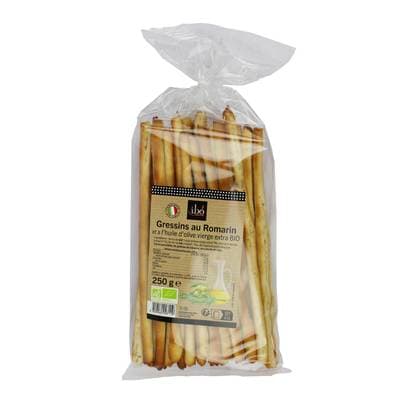 Ibo  Gressins au romarin & huile d'olive vierge extra Bio, 250g