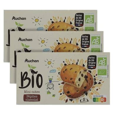 Auchan BIO Mini cakes aux pépites de chocolat bio x5, Lot de 3x175g