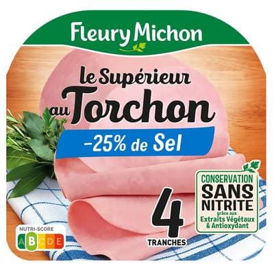 Fleury Michon Jambon Le torchon Taux de Sel Réduit, 4 tranches - 120g