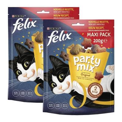 Purina - Félix Party Mix Original Poulet Foie Dinde - Friandises pour chat, Lot de 2x200g