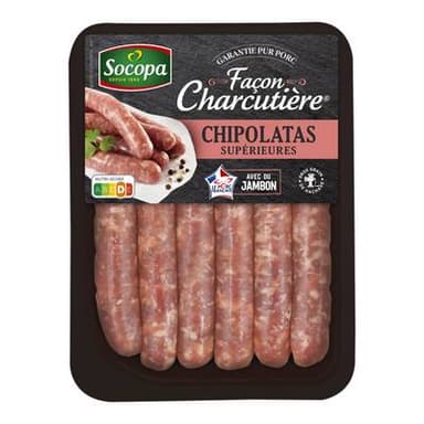 Socopa Chipolatas Supérieures Façon Charcutière avec du jambon, 6x55g