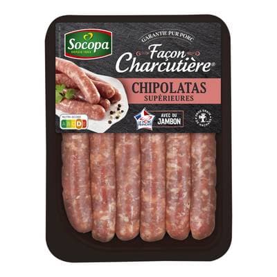 Socopa Chipolatas Supérieures Façon Charcutière avec du jambon, 6x55g