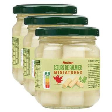 Auchan Coeurs de palmier miniatures bocal, Lot de 3x115g