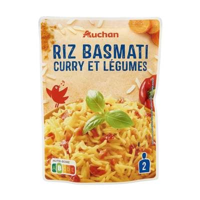 Auchan Riz basmati au curry et légumes sachet express micro-ondes, 250g