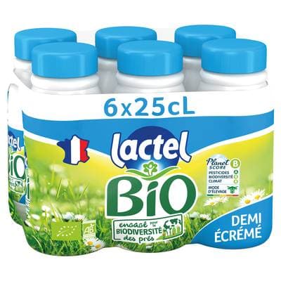 Lactel Lait Bio demi-écrémé 1,5% mg, 6x25cl