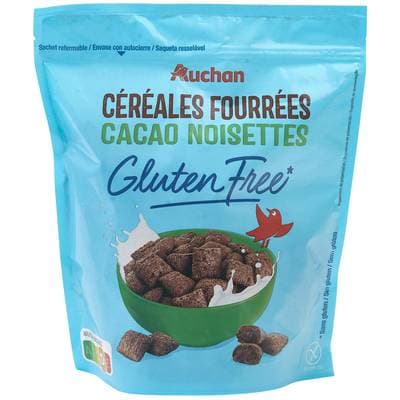 Auchan Céréales fourrées chocolat noisettes sans gluten, 375g