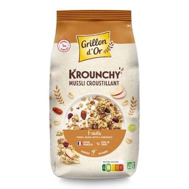 Grillon Or Krounchy Muesli croustillant aux fruits BIO, 1Kg
