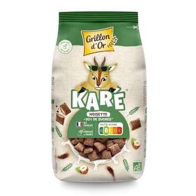Grillon Or KA'RE Céréales Fourrées Noisettes -30% sucres BIO, 375g