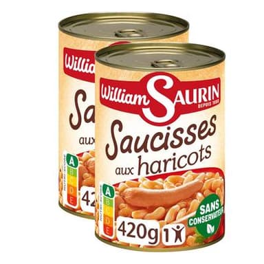 William Saurin Saucisses aux Haricots Cuisinés, Lot de 2x420g