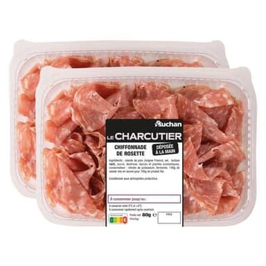 Auchan Le Charcutier Chiffonnade de Rosette, Lot de 2x80g