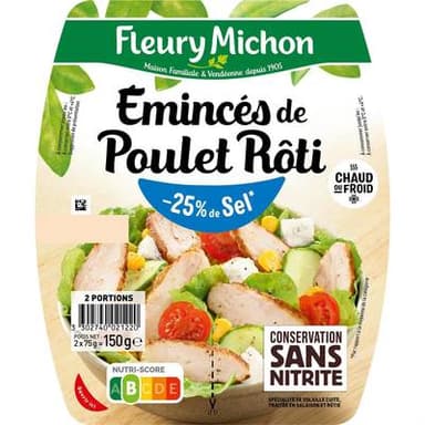 Fleury Michon Emincés de Poulet Rôti Taux de Sel Réduit, 2x75g