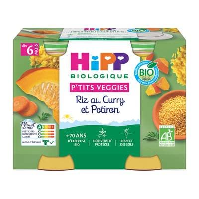 Hipp - P'tits Veggies Riz au Curry et Potiron Bio Pot Bébé Dès 6 Mois, 2x190g