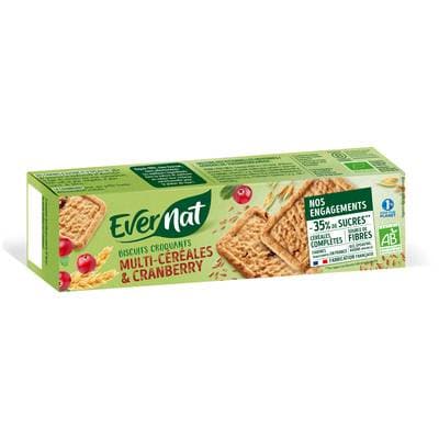 Evernat Biscuits multi céréales cranberry bio, 130g
