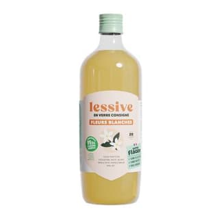 Super Flacon Lessive à la fleurs blanches, Bouteille verre de 1  Litre