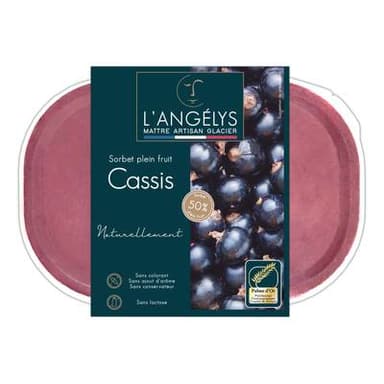 L'Angelys Sorbet artisanal plein fruit cassis 50%, 500g