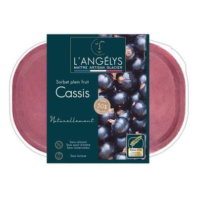 L'Angelys Sorbet artisanal plein fruit cassis 50%, 500g