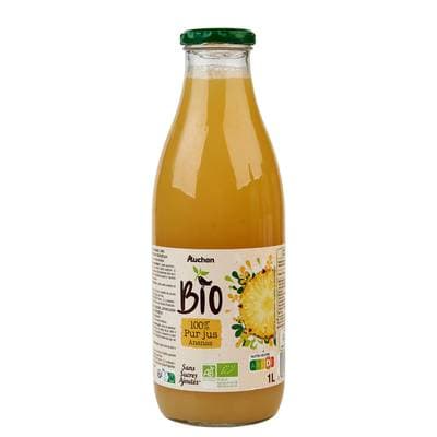 Auchan BIO Pur jus d'ananas bio sans sucres ajoutés, 1L