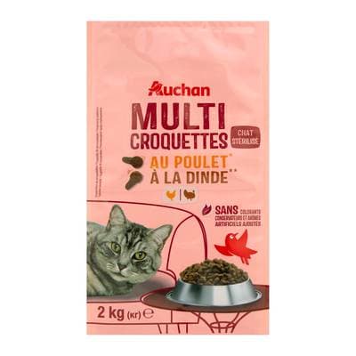 Auchan Croquettes poulet dinde pour chat stérilisé, 2kg