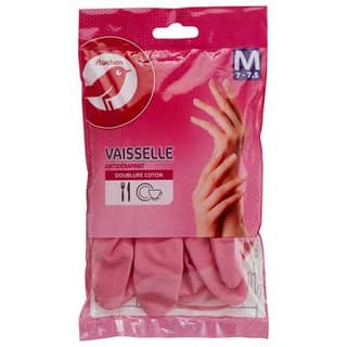 Auchan Gants à vaisselle doublure coton taille M, 1 paire
