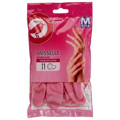 Auchan Gants à vaisselle doublure coton taille M, 1 paire