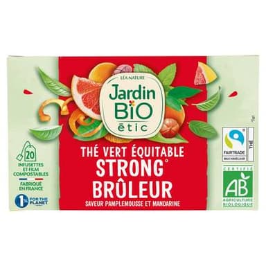 Jardin Bio Etic Thé Vert Strong Brûleur Saveur Pamplemousse Mandarine Bio - 20 sachets, 30g