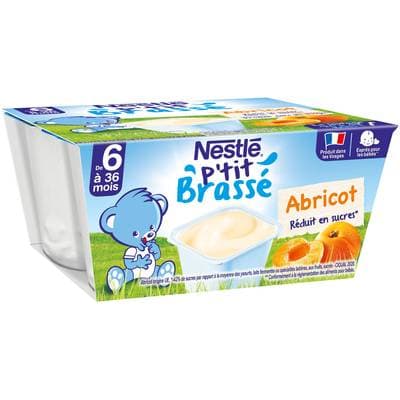 Nestlé - P'tit Brassé Dessert Lacté Abricot Coupelle Bébé Dès 6 mois, 4x100g