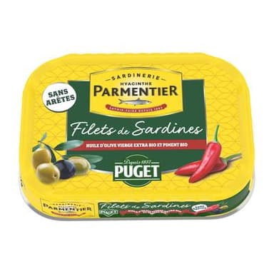 Parmentier Filets de Sardines Piments à l'Huile d'Olive Vierge Extra Bio Puget, 70g