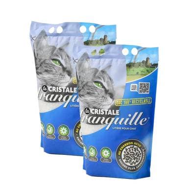 Tranquille Litière Minérale Absorbante Silice cristaux en gel au Charbon Actif pour chat, Lot de 2x3,95L