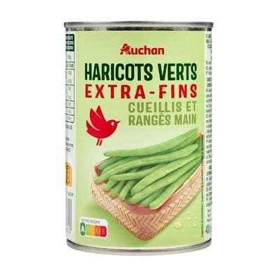Auchan Haricots verts extra-fins cueillis et rangés main, 400g