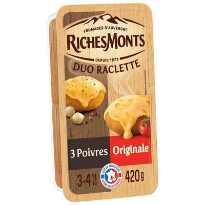 Richesmonts Raclette nature et 3 poivres, 420g