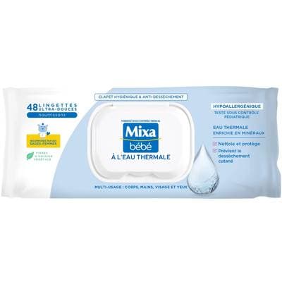 Mixa Bébé Lingettes Bébé à l'Eau Thermale, 48 lingettes
