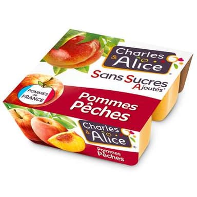 Charles et Alice Pomme pêche sans sucre ajouté, 4x100g