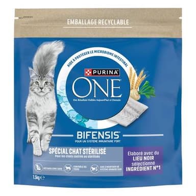 Purina - One Croquettes Lieu Noir pour Chat Stérilisé, 1,5kg