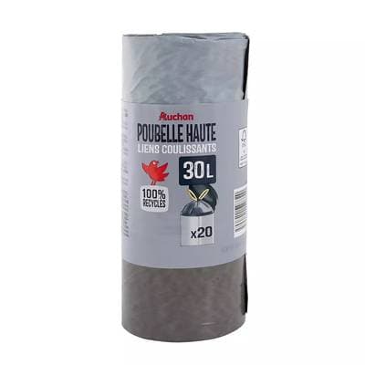Auchan Sacs poubelle avec lien coulissant poubelles hautes 30L, 20 sacs poubelles