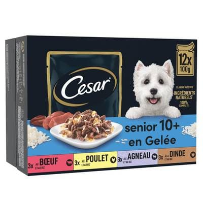 César Sachets en Gelée Sélection 4 variétés pour Chien Senior, 12x100g
