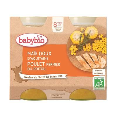Babybio - Maïs doux, Poulet fermier du Poitou Bio Pots Bébé Dès 8 mois
