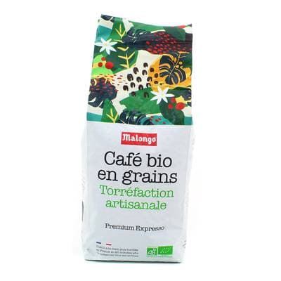 Malongo Café en grains premium torrefaction artisanale bio, 1Kg
