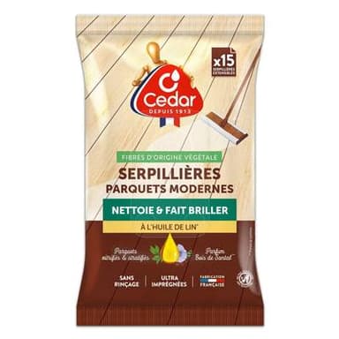 O'cedar Lingettes Serpillières Nettoyant Parquets Modernes à l'Huile de Lin, 15 pièces