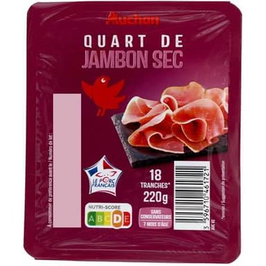 Auchan Quart de Jambon Sec Sans Conservateur 7 Mois d'âge, 18 tranches - 220g