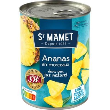 Saint-Mamet Ananas Morceaux au jus sans sucres ajoutés 3/4, 570g