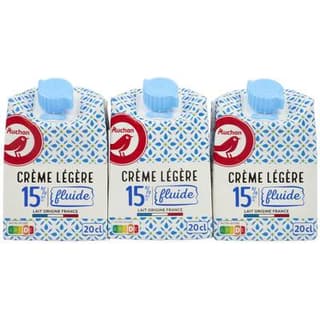 Auchan Crème fluide légère 15%mg UHT, 3x20cl