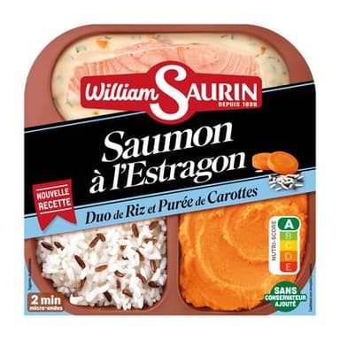 William Saurin - Mon Trio Gourmand Saumon à l'Estragon, Duo de Riz et Purée de Carottes, 320g