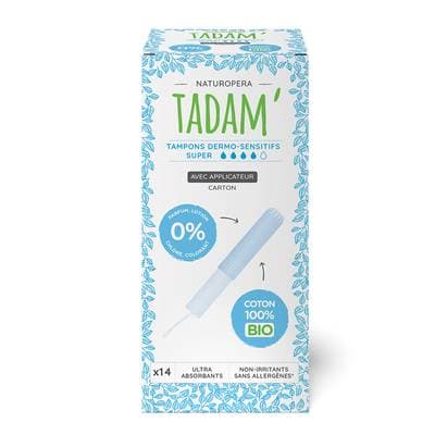 Tadam Tampons avec applicateur Super - 100% coton bio., 14 tampons