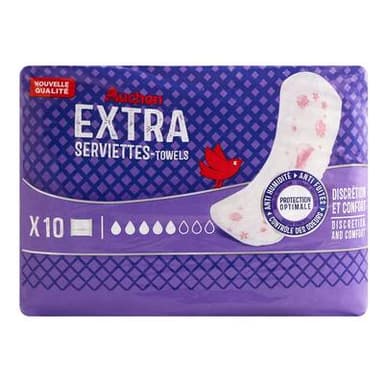 Auchan Serviettes hygiéniques extra sans ailettes, 10 serviettes