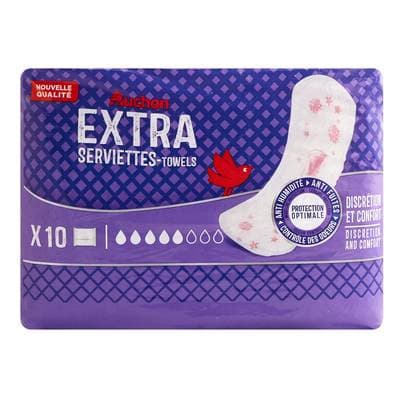 Auchan Serviettes hygiéniques extra sans ailettes, 10 serviettes