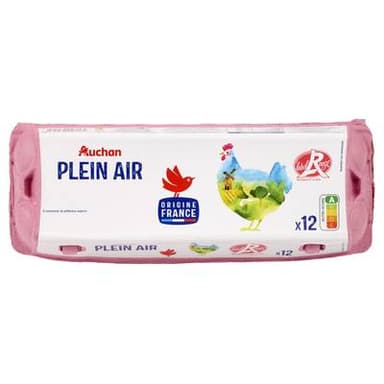 Auchan Oeufs de poules élevées en plein air Label Rouge, 12 oeufs