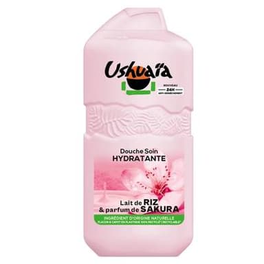 Ushuaïa Gel douche Hydratant Lait de Riz Parfum de Sakura 24H Anti-dessèchement, 280ml