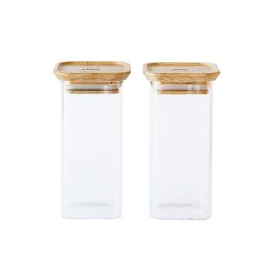 Pebbly Set de 2 Boîtes de Conservation à Épices en Verre et Bambou, lot de 2 320 ml (6 x 6 x 12,5 cm)